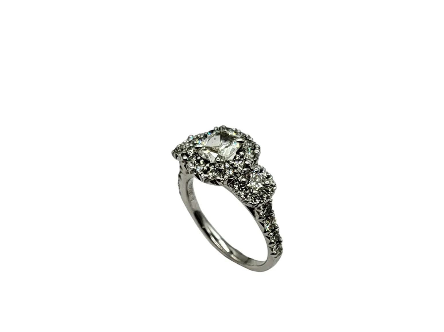 Designer 1.50 Carat Total Weight Cushion Cut Halo Ring