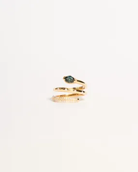 Diamond & Gemstone Spiral Ring No. 1 - Teal Sapphire, Solid 14k Gold | ONE-OF-A-KIND