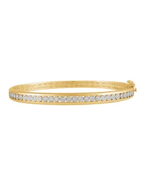 Diamond Bangle - 10ct Yellow Gold Diamond Set Hinged Bangle - 784284