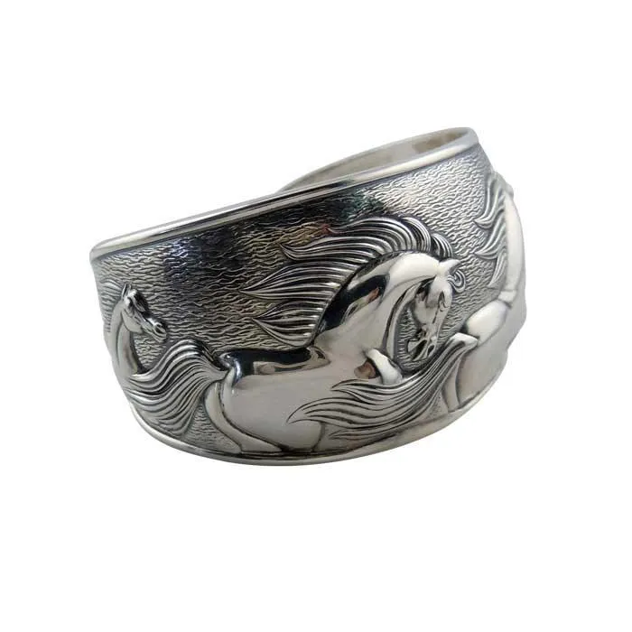 Dramatic Horse Cuff Bracelet Sterling Silver