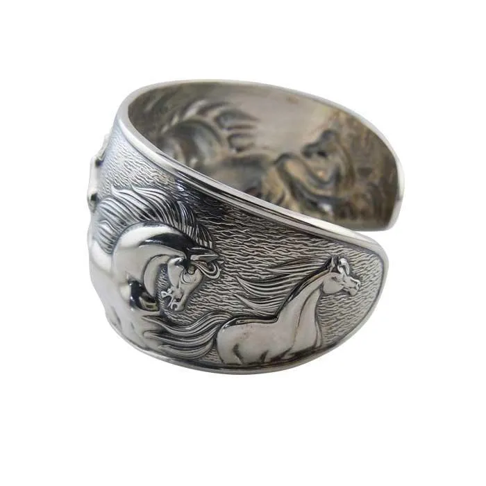 Dramatic Horse Cuff Bracelet Sterling Silver