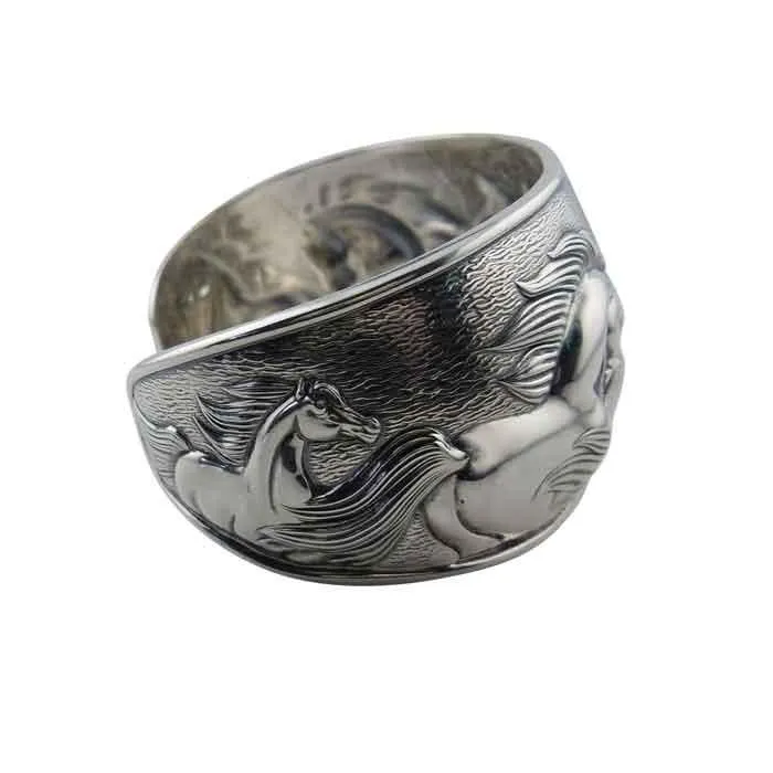 Dramatic Horse Cuff Bracelet Sterling Silver