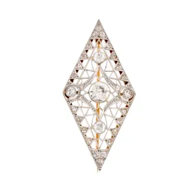 Edwardian Diamond 18K Yellow Gold Silver Brooch