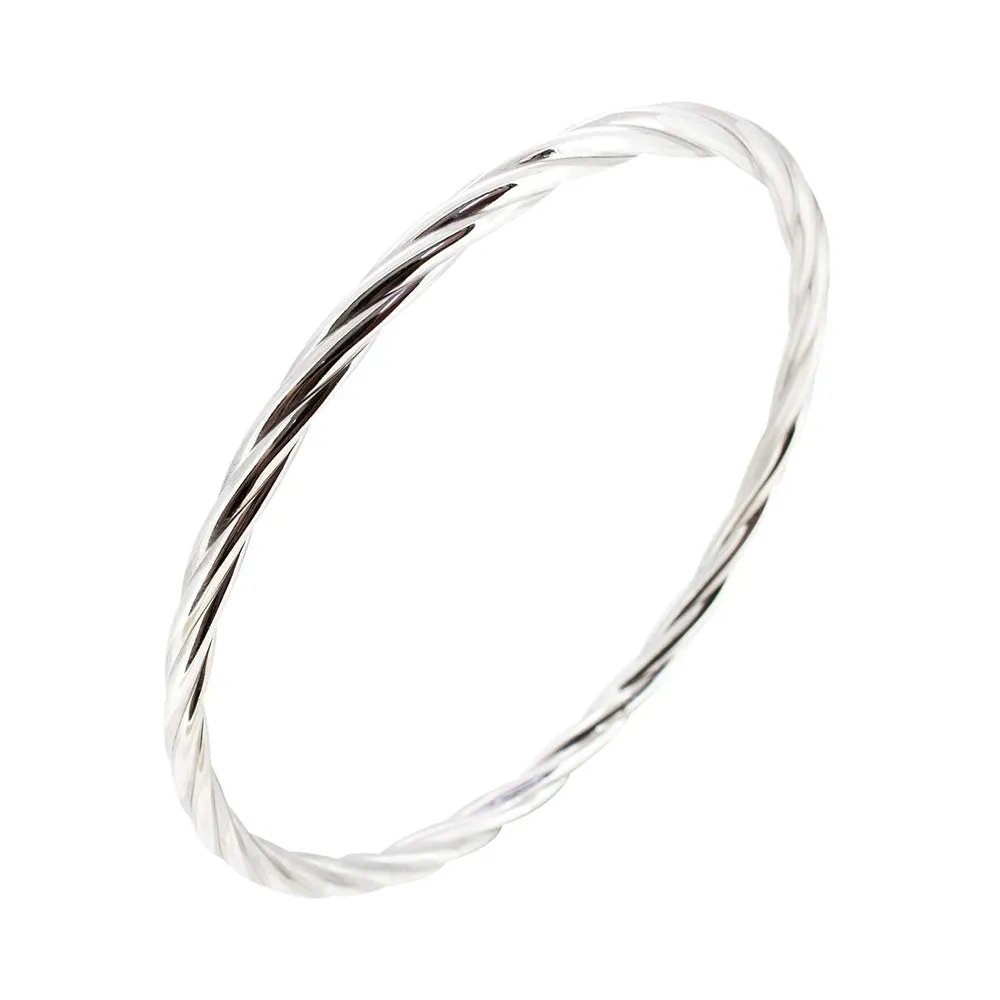 Elegant Twisted Sterling Silver Bangle Women Girls 65mm Diameter