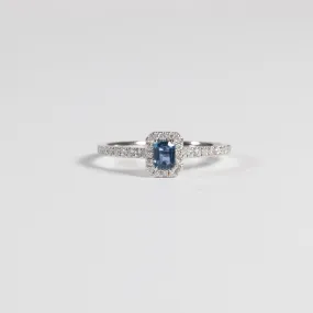 Emerald Cut Yogo Sapphire Halo Ring