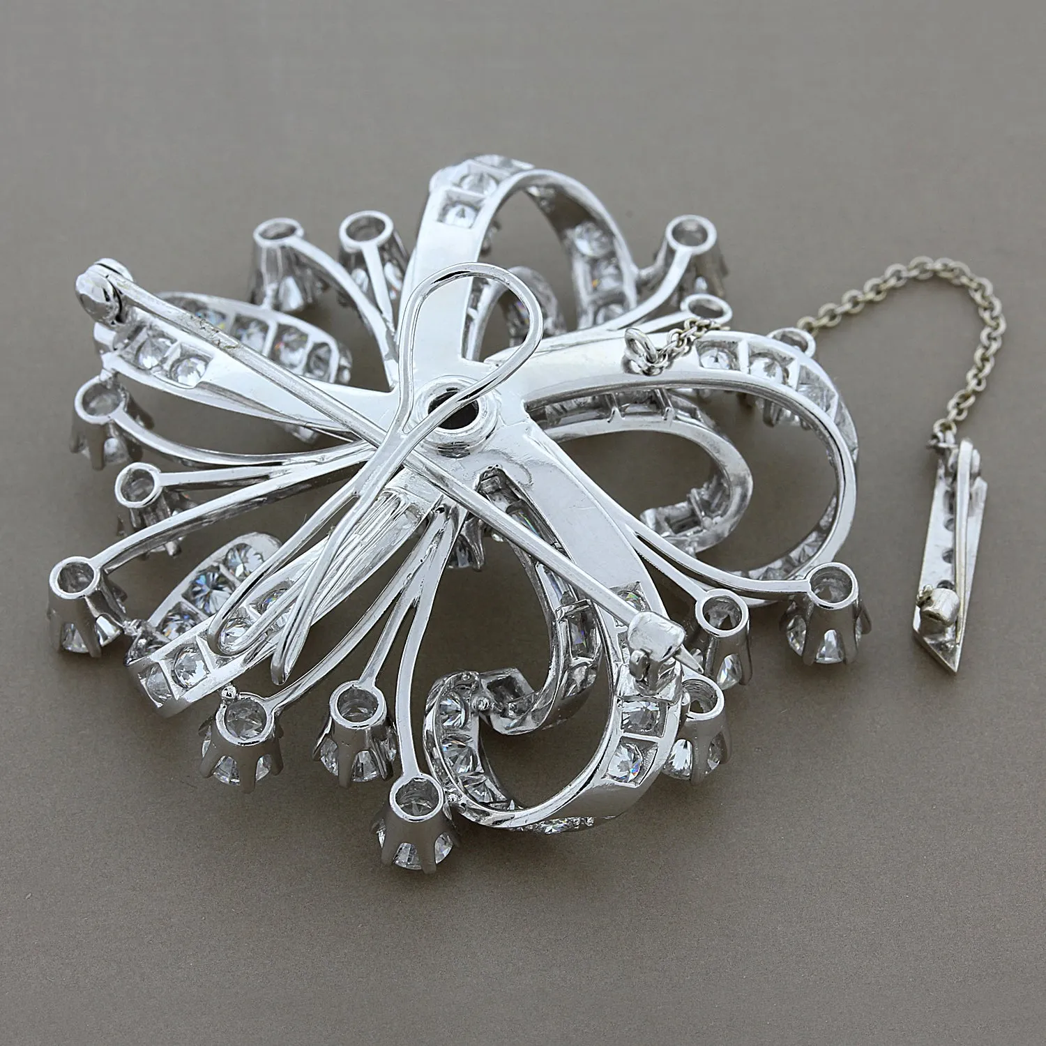 Estate Large Diamond Floral Platinum Pendant Brooch