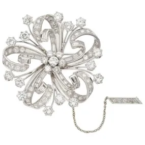 Estate Large Diamond Floral Platinum Pendant Brooch