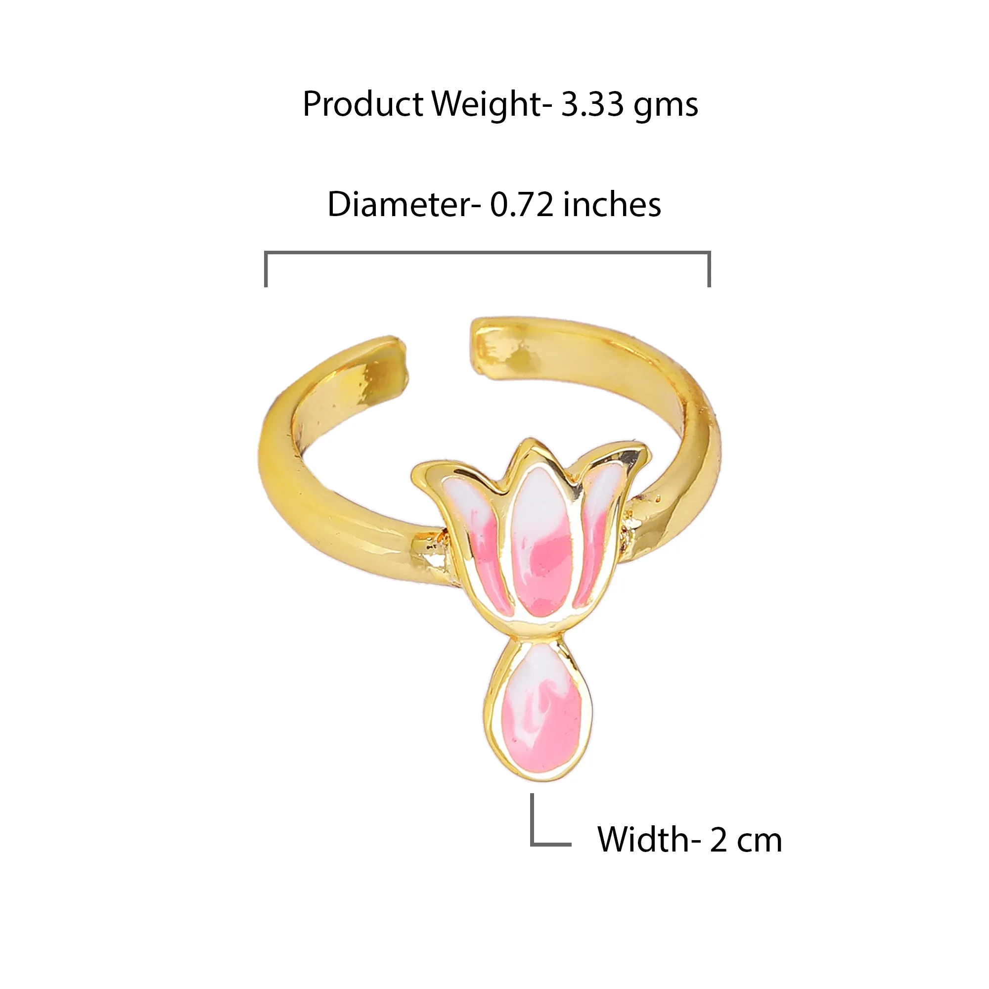 Estele Gold Plated Elegant Lotus Designer Adjustable Finger Ring with Pink Enamel for Girl's & Women