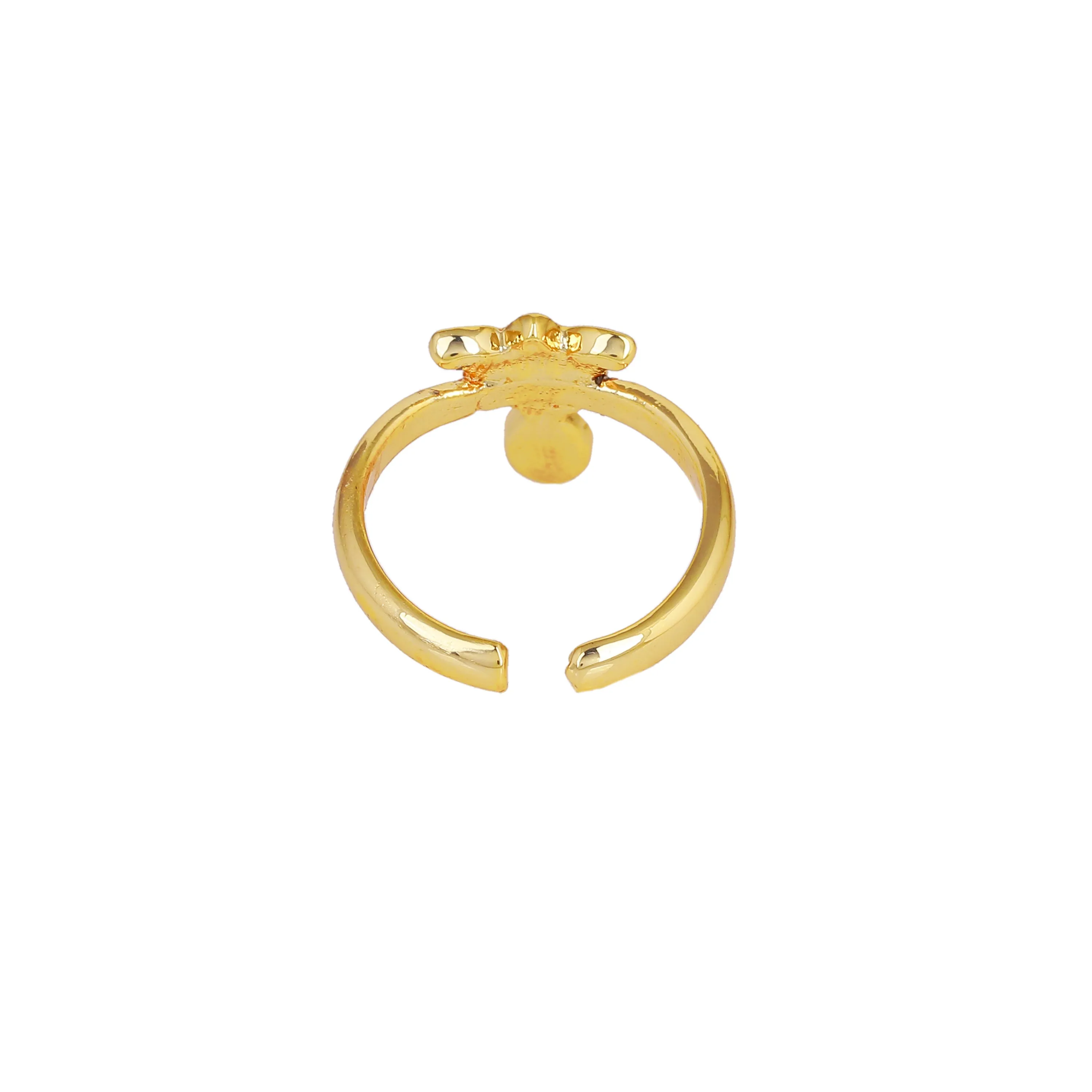 Estele Gold Plated Elegant Lotus Designer Adjustable Finger Ring with Pink Enamel for Girl's & Women