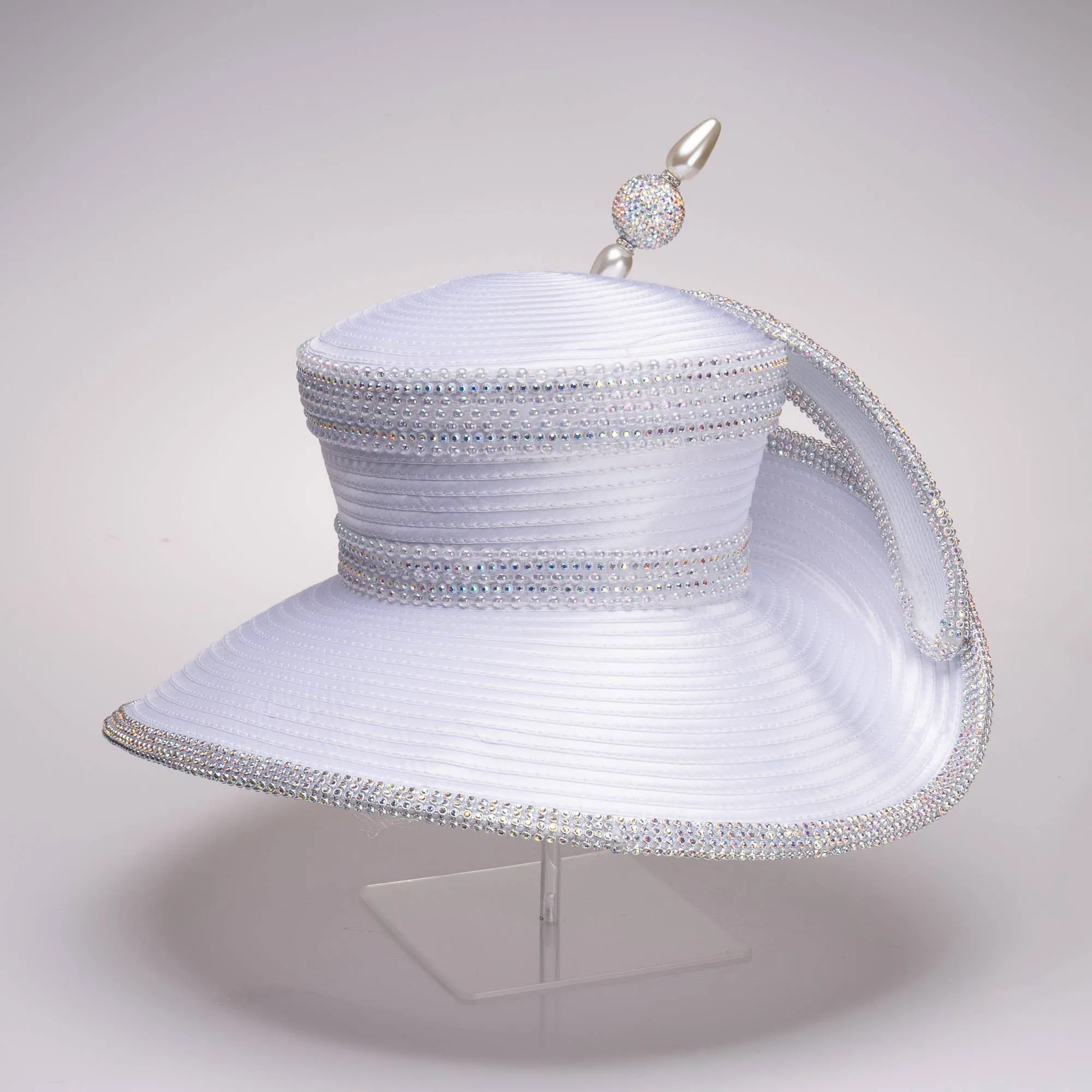 Extended Off Face Mad Hatter Brim with Rhinestones:Navy