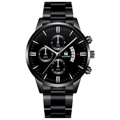 Fake Three-Eye Men's Casual Simple Scale Business Calendar Steel Watch Men's Quartz Watch