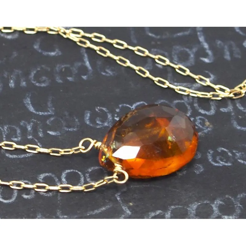 Fiery Citrine Necklace On Gold Filled Chain With Gold Filled Lobster Clasp