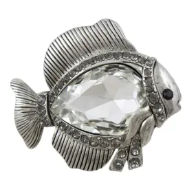 Fish with Mirror Belly and Gray Crystals Brooch Pin - PRS513