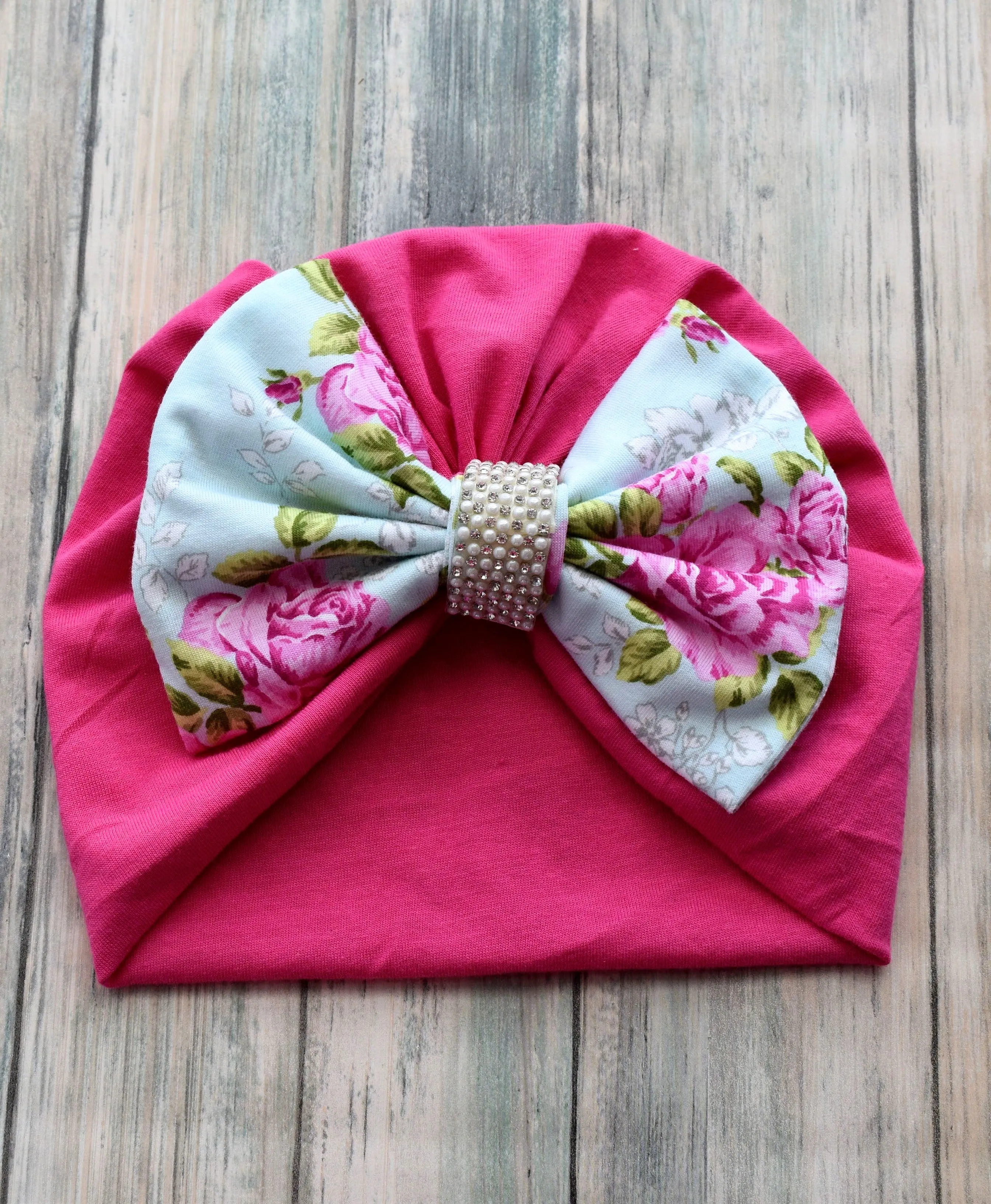 Floral and Pink Turban for Baby and Toddler, winter baby hat, Fashionable Turban hat for Girl