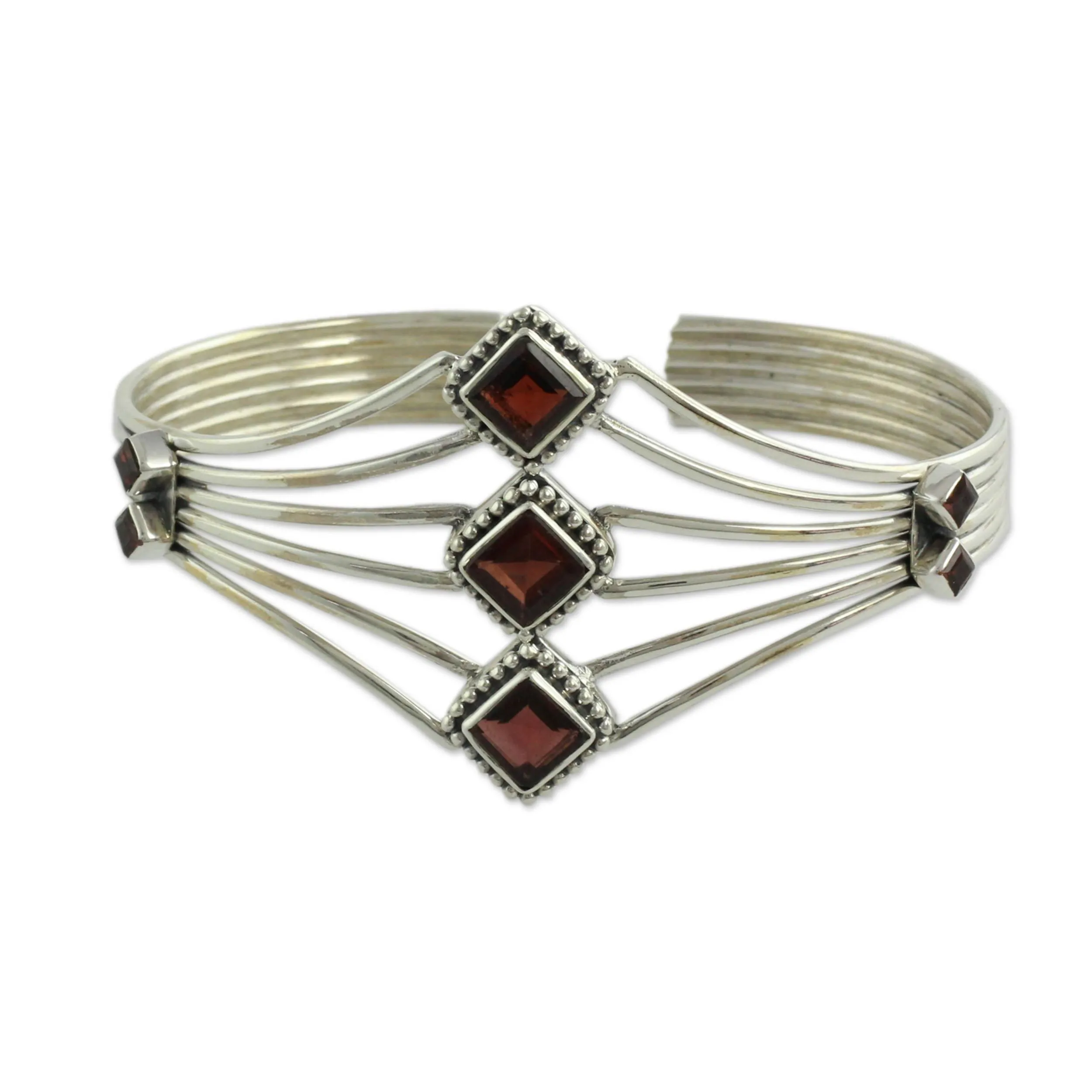 Garnet & Sterling Silver Cuff Bracelet