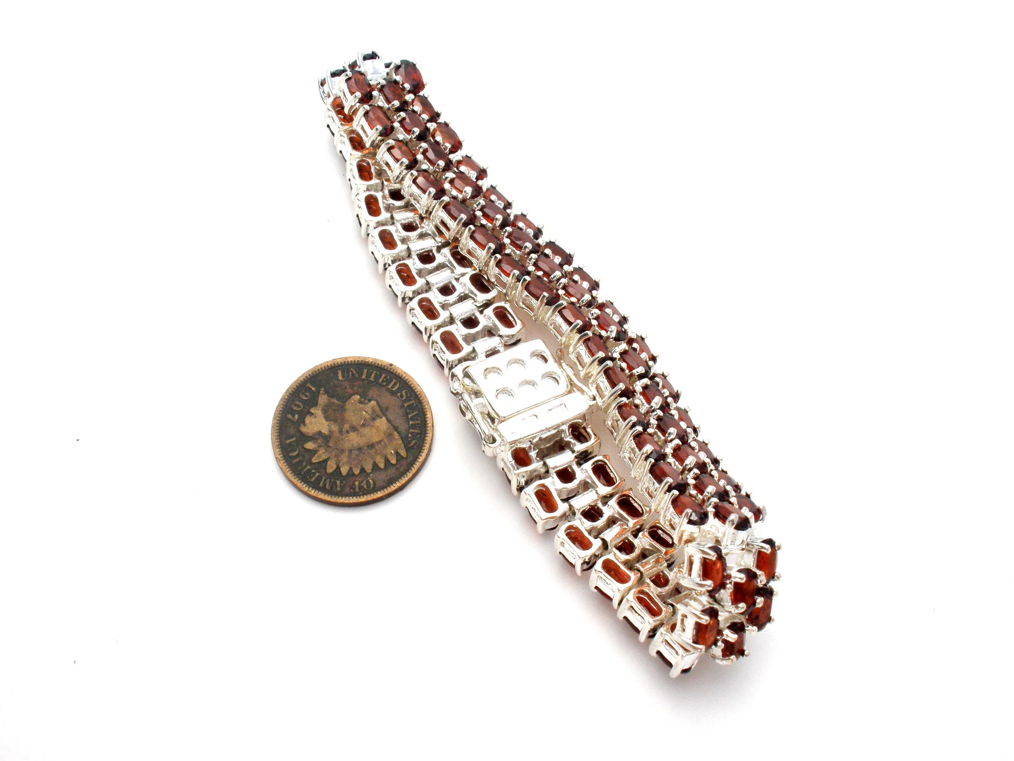 Garnet Tennis Bracelet 3 Row Sterling Silver