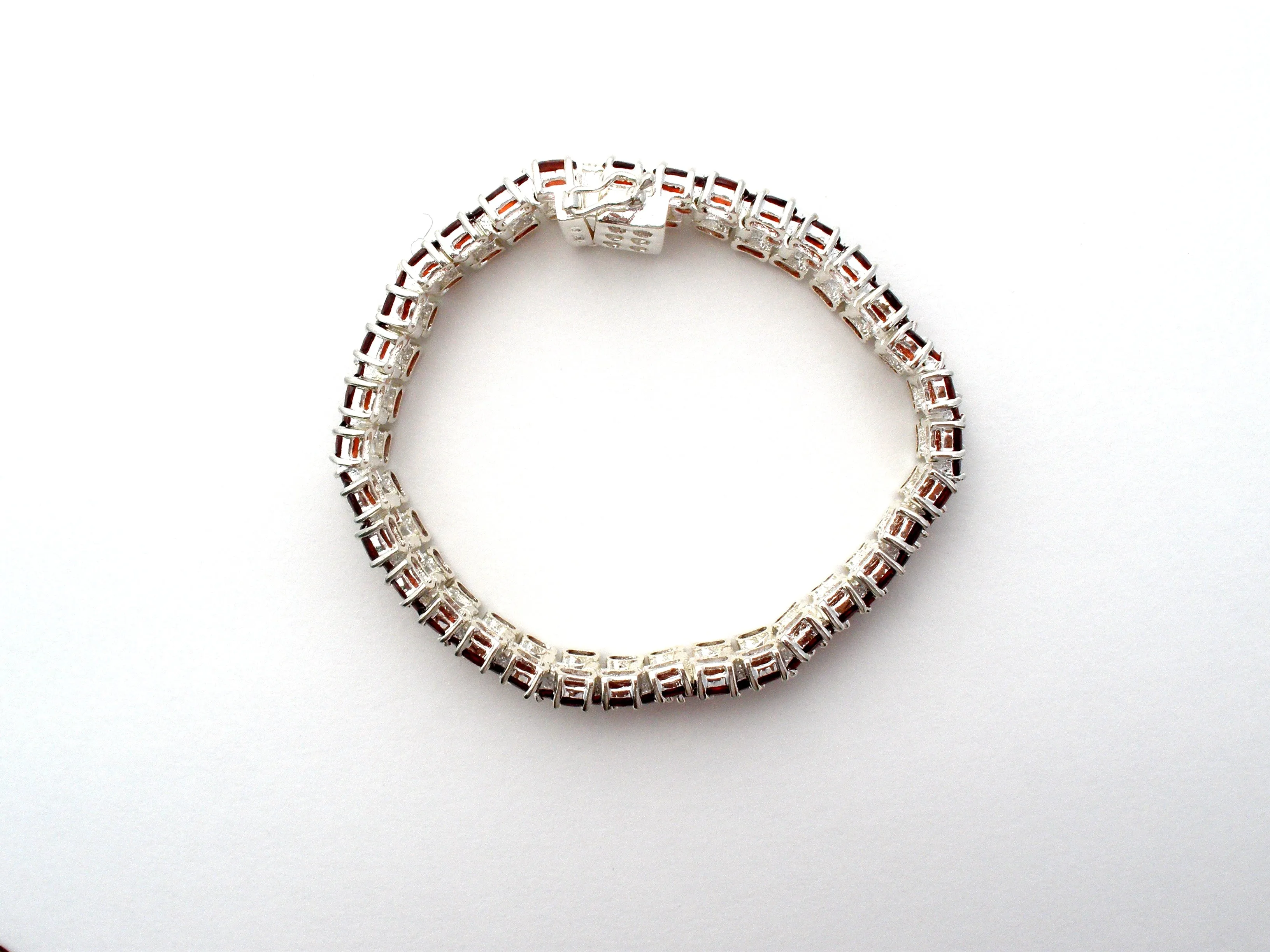 Garnet Tennis Bracelet 3 Row Sterling Silver