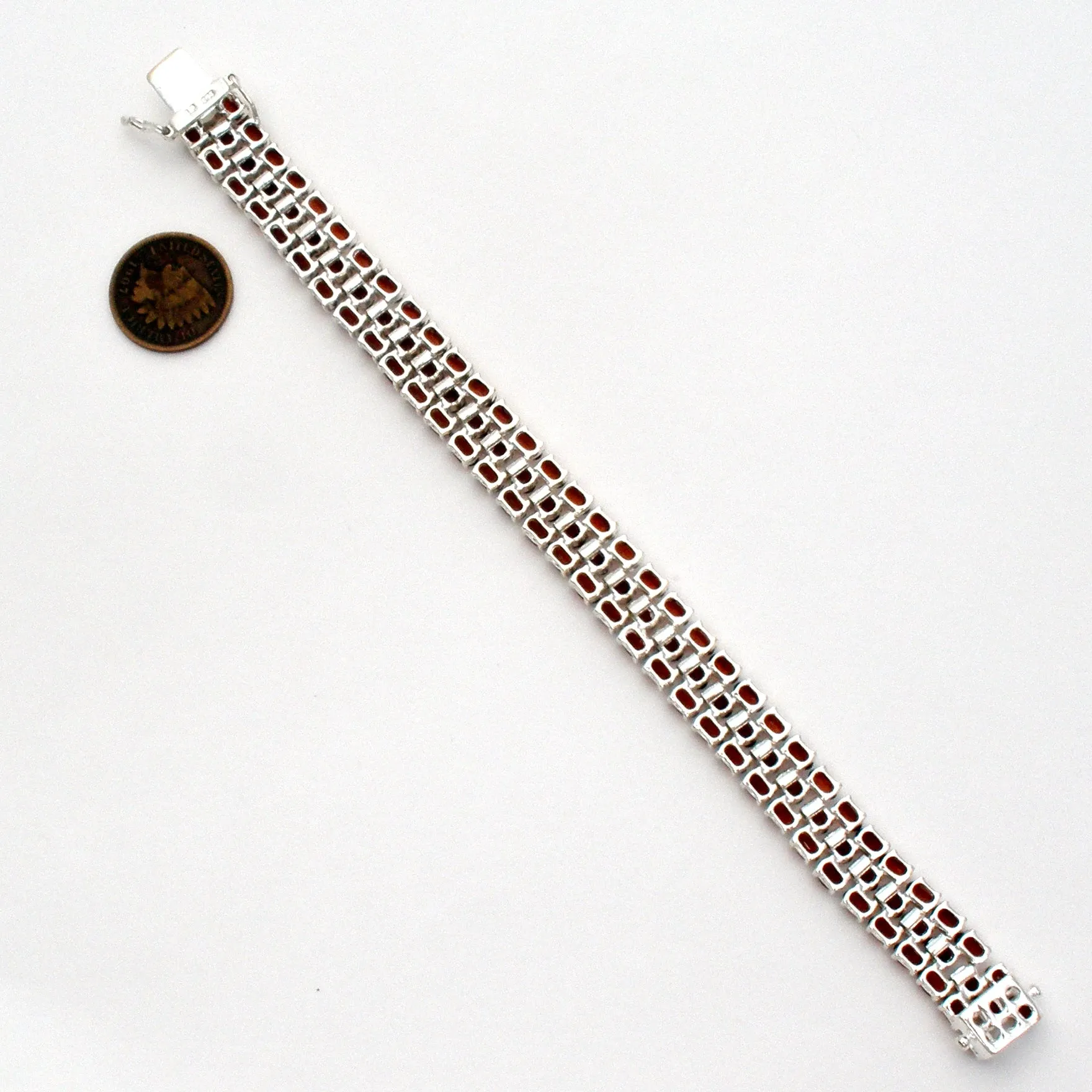 Garnet Tennis Bracelet 3 Row Sterling Silver