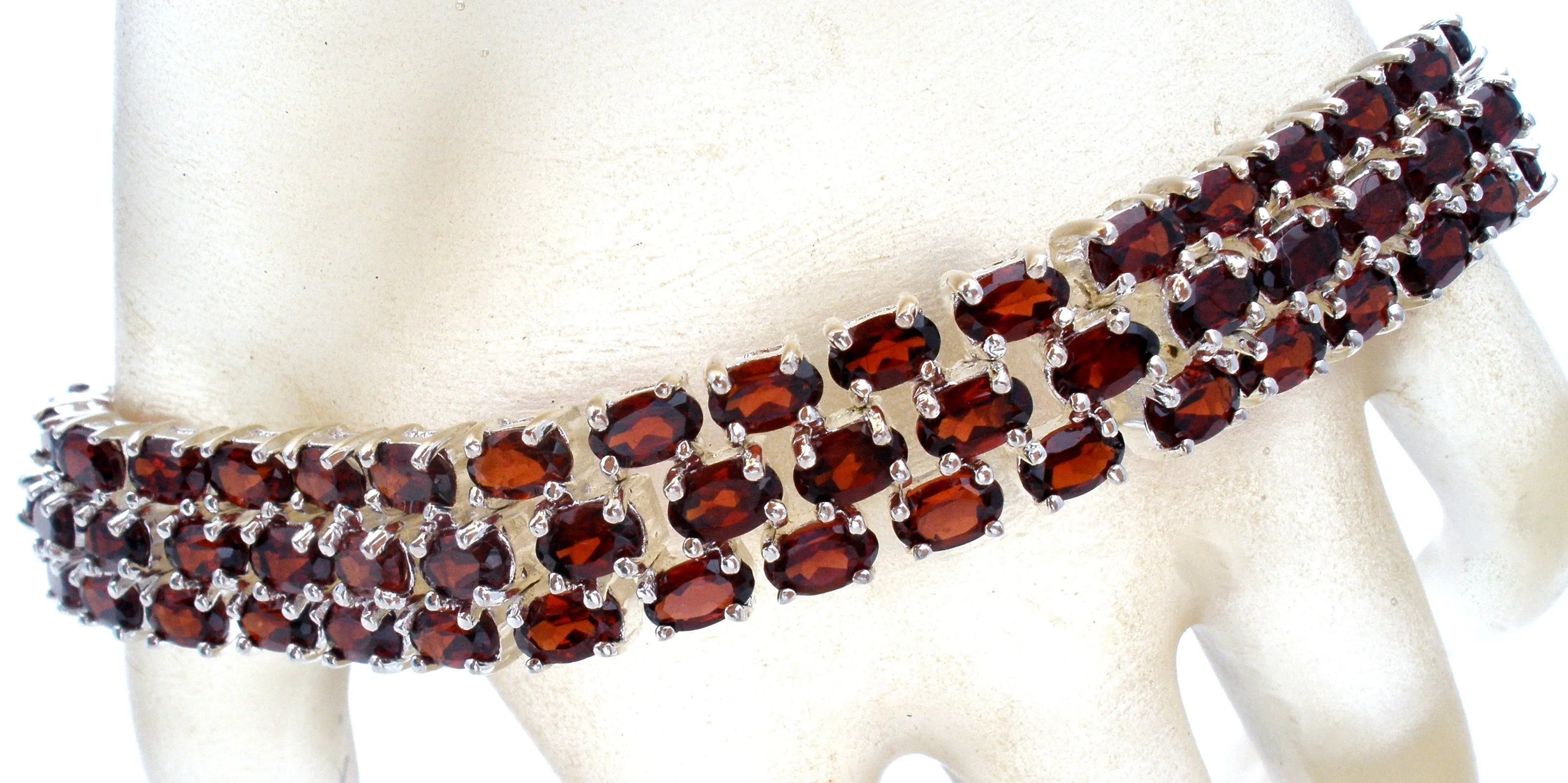 Garnet Tennis Bracelet 3 Row Sterling Silver