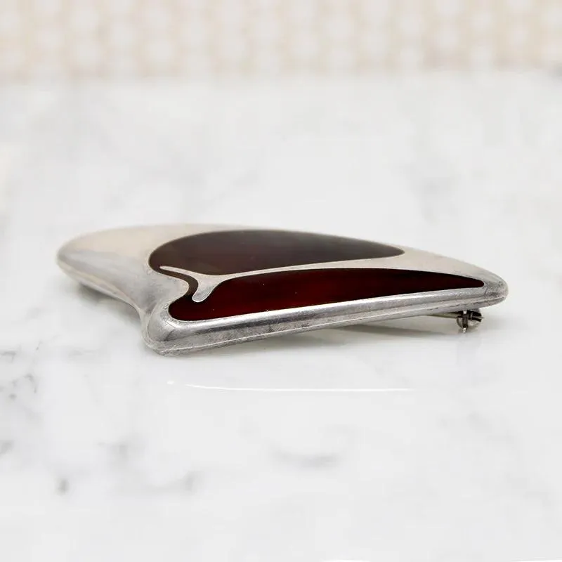 Georg Jensen Sterling & Mahogany Enamel Brooch Design 314