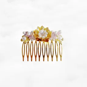 Gold and Pink Lotus Tiara Comb