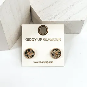 Gold Bumble Bee Circle Stud Earrings in Dotted Print