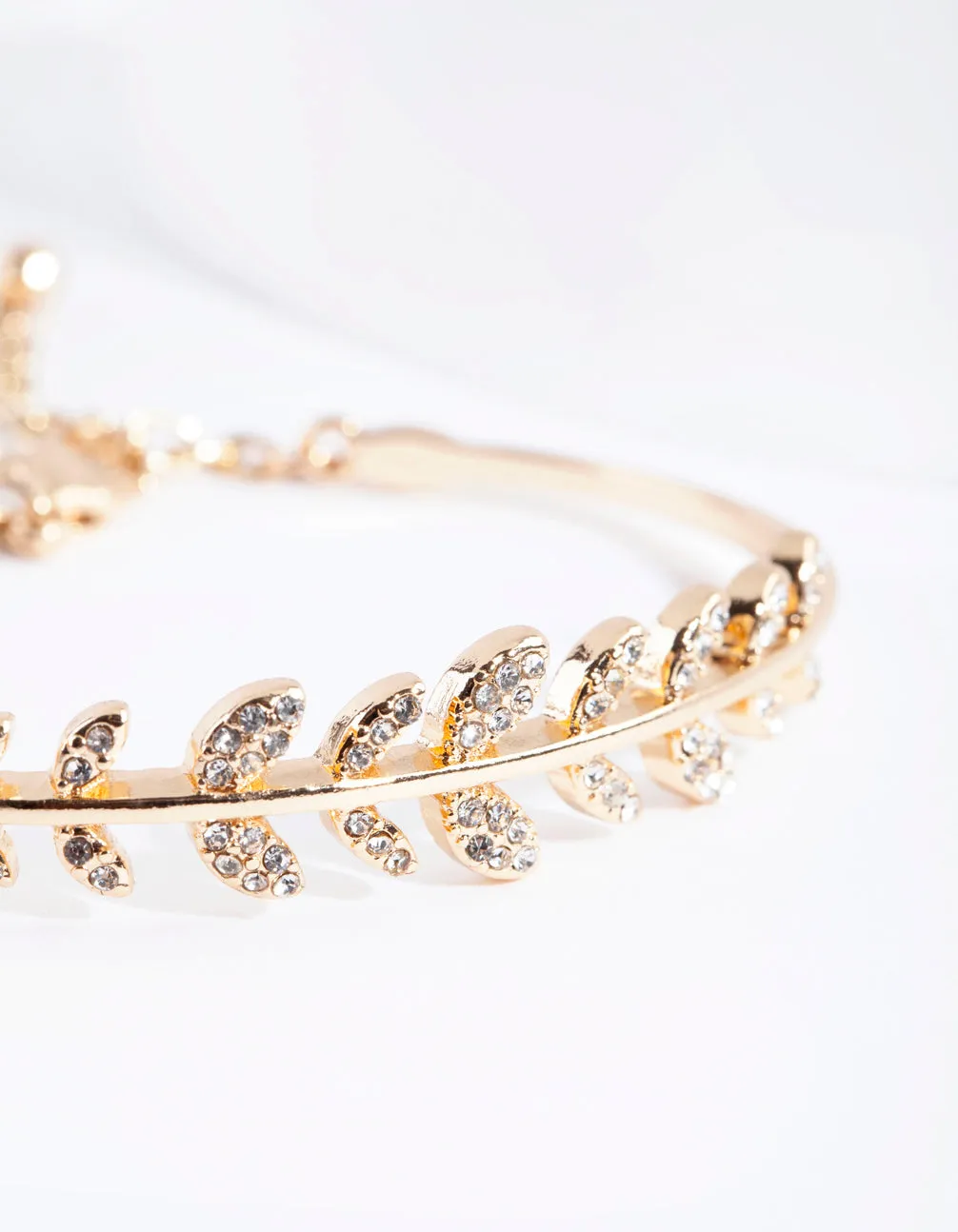 Gold Crystal Laurel Cuff Bracelet