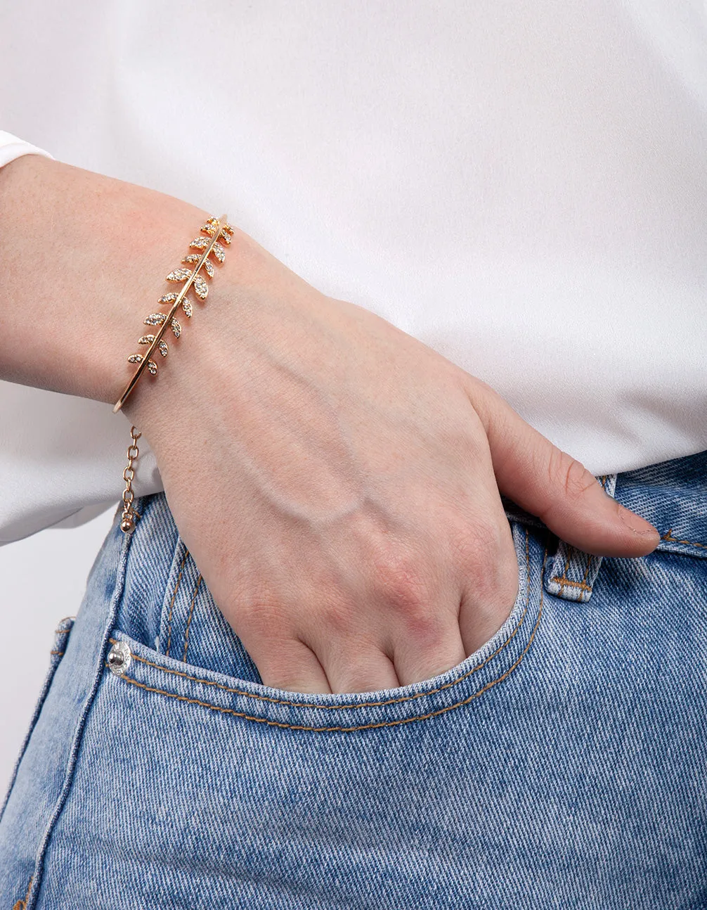 Gold Crystal Laurel Cuff Bracelet