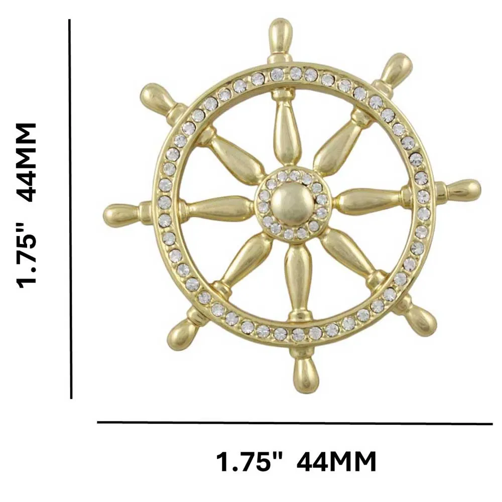 Gold Crystal Ship's Wheel Brooch Pin - PRF511