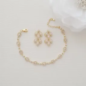 Gold Drop Stud Earrings and Bracelet Set-Abby