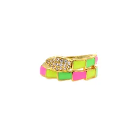 Gold Multi Color CZ Adjustable Snake Ring