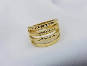 Gold Textured Modern Quad Band Ring