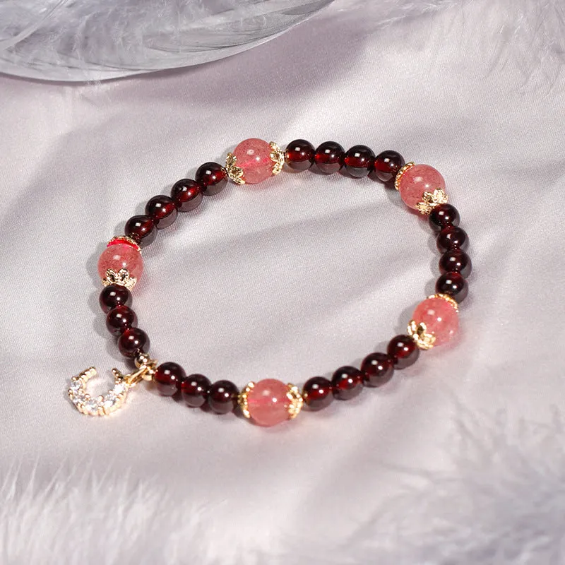 Golden Hair Crystal and Garnet Bead Bracelet for Women