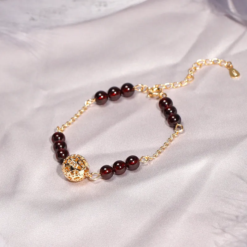 Golden Hair Crystal and Garnet Bead Bracelet for Women