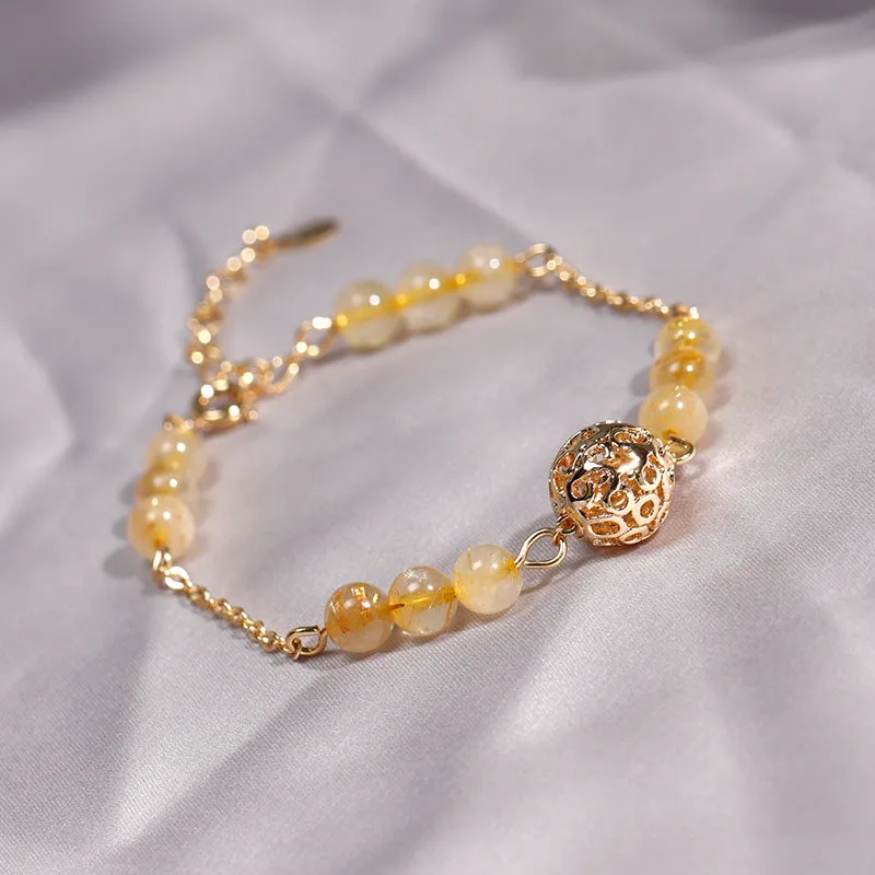 Golden Hair Crystal and Garnet Bead Bracelet for Women