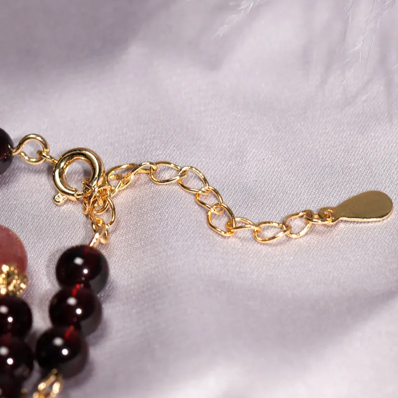 Golden Hair Crystal and Garnet Bead Bracelet for Women