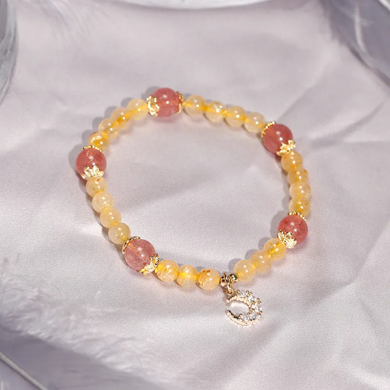 Golden Hair Crystal and Garnet Bead Bracelet for Women