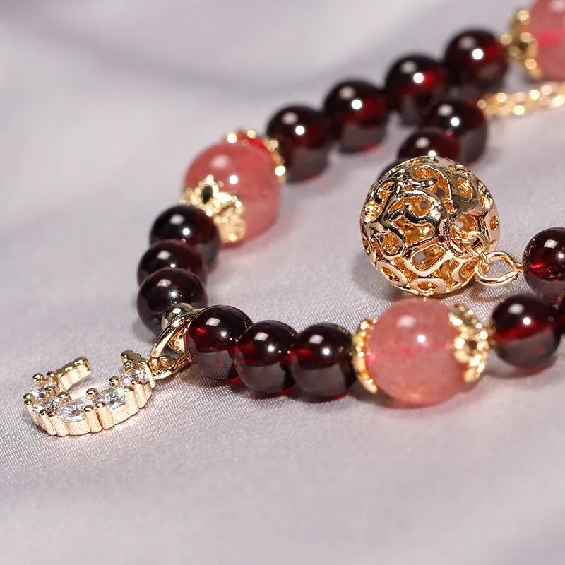 Golden Hair Crystal and Garnet Bead Bracelet for Women