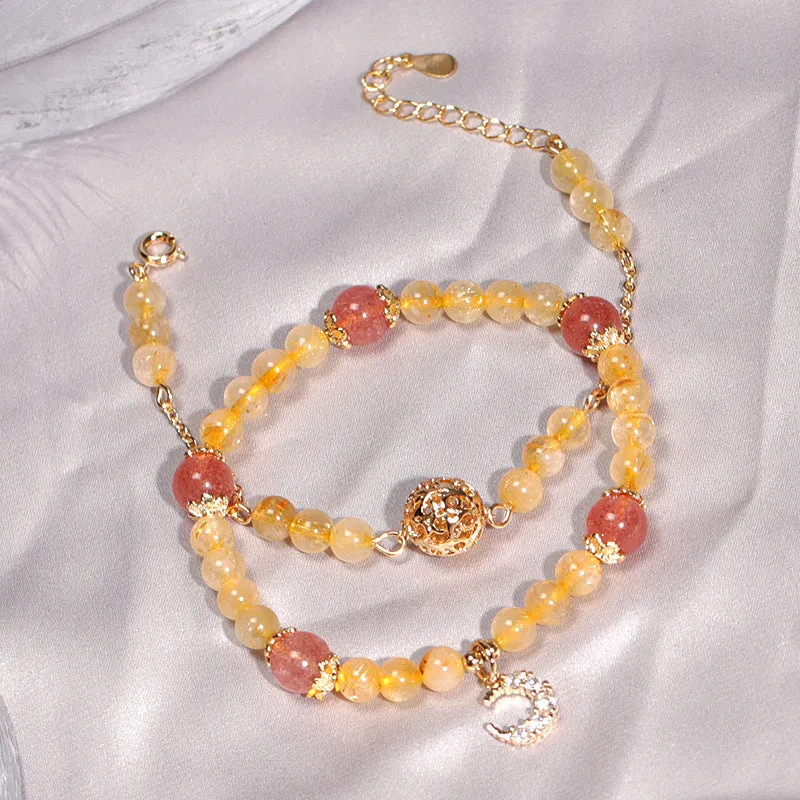 Golden Hair Crystal and Garnet Bead Bracelet for Women