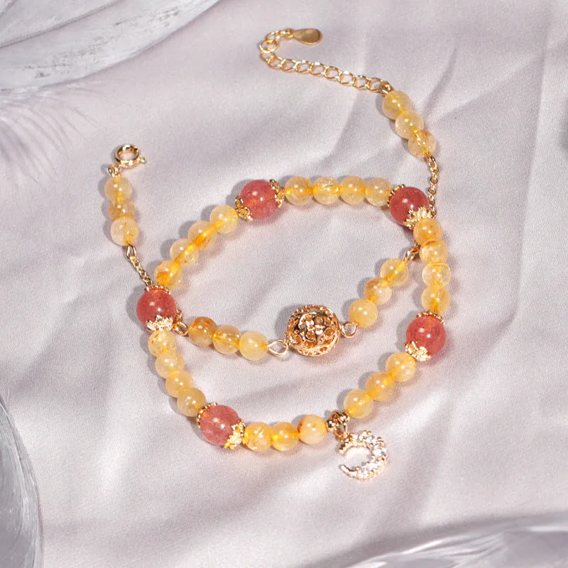 Golden Hair Crystal and Garnet Bead Bracelet for Women