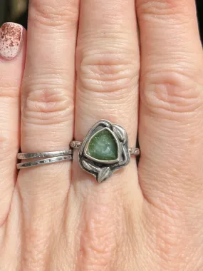 Green Tourmaline Slice Ring with Floral Band