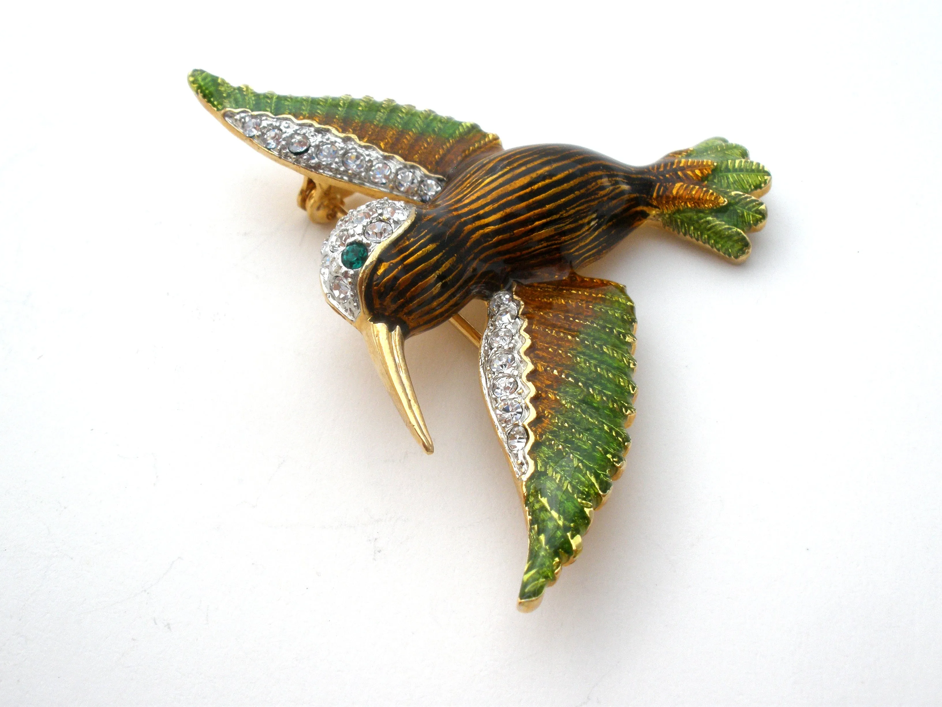 Guilloche Enamel Hummingbird Brooch Pin