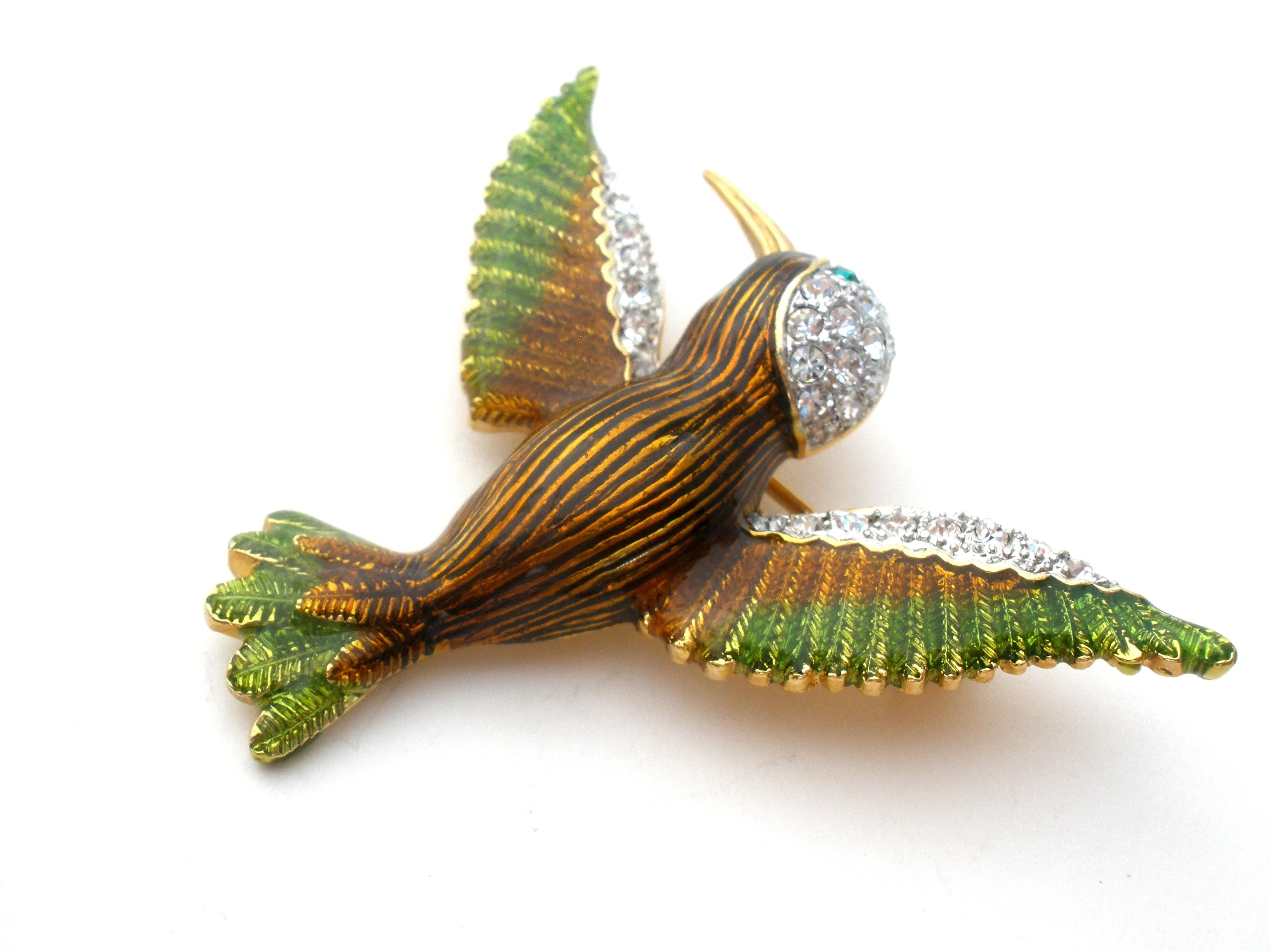 Guilloche Enamel Hummingbird Brooch Pin