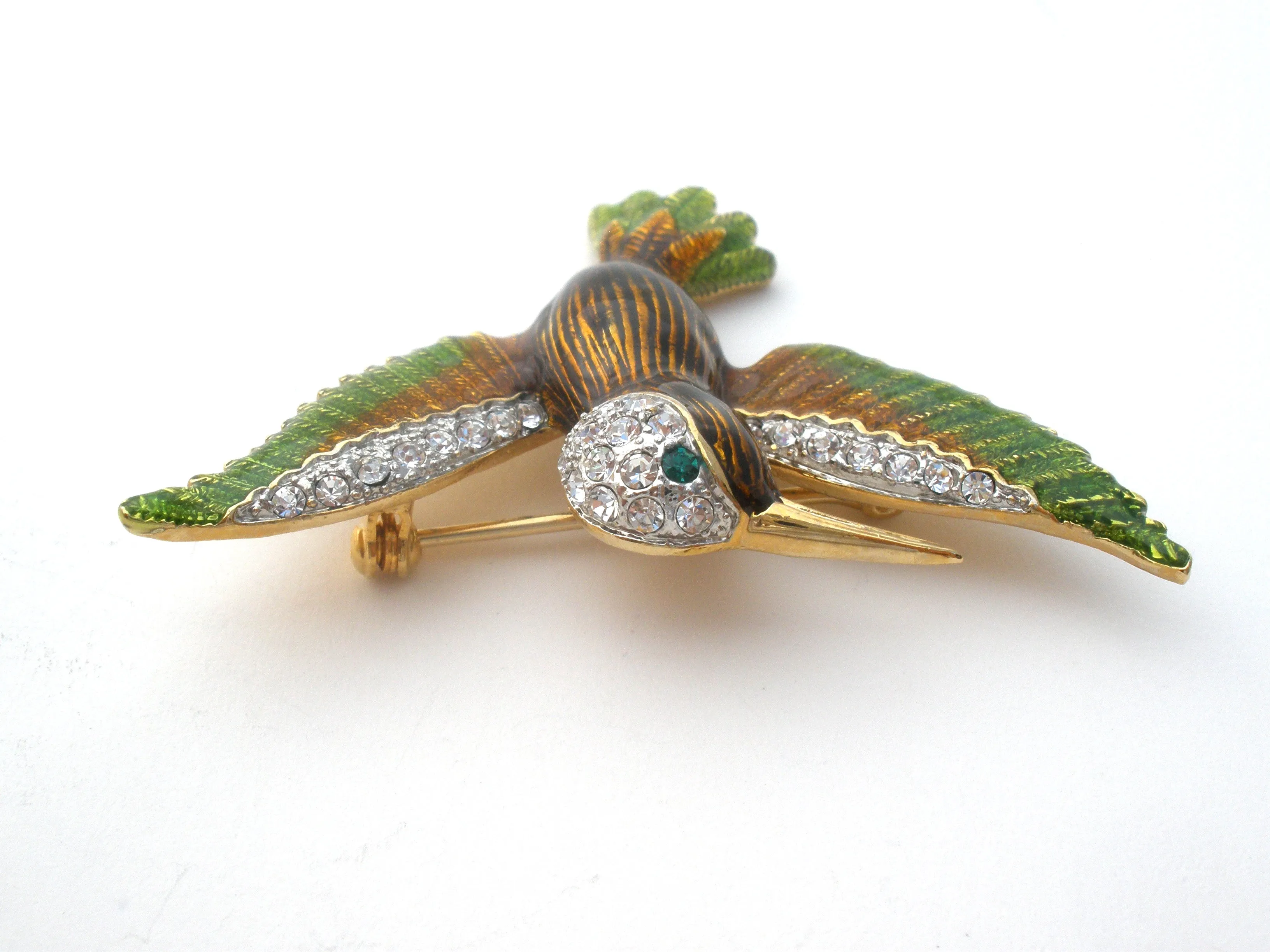 Guilloche Enamel Hummingbird Brooch Pin