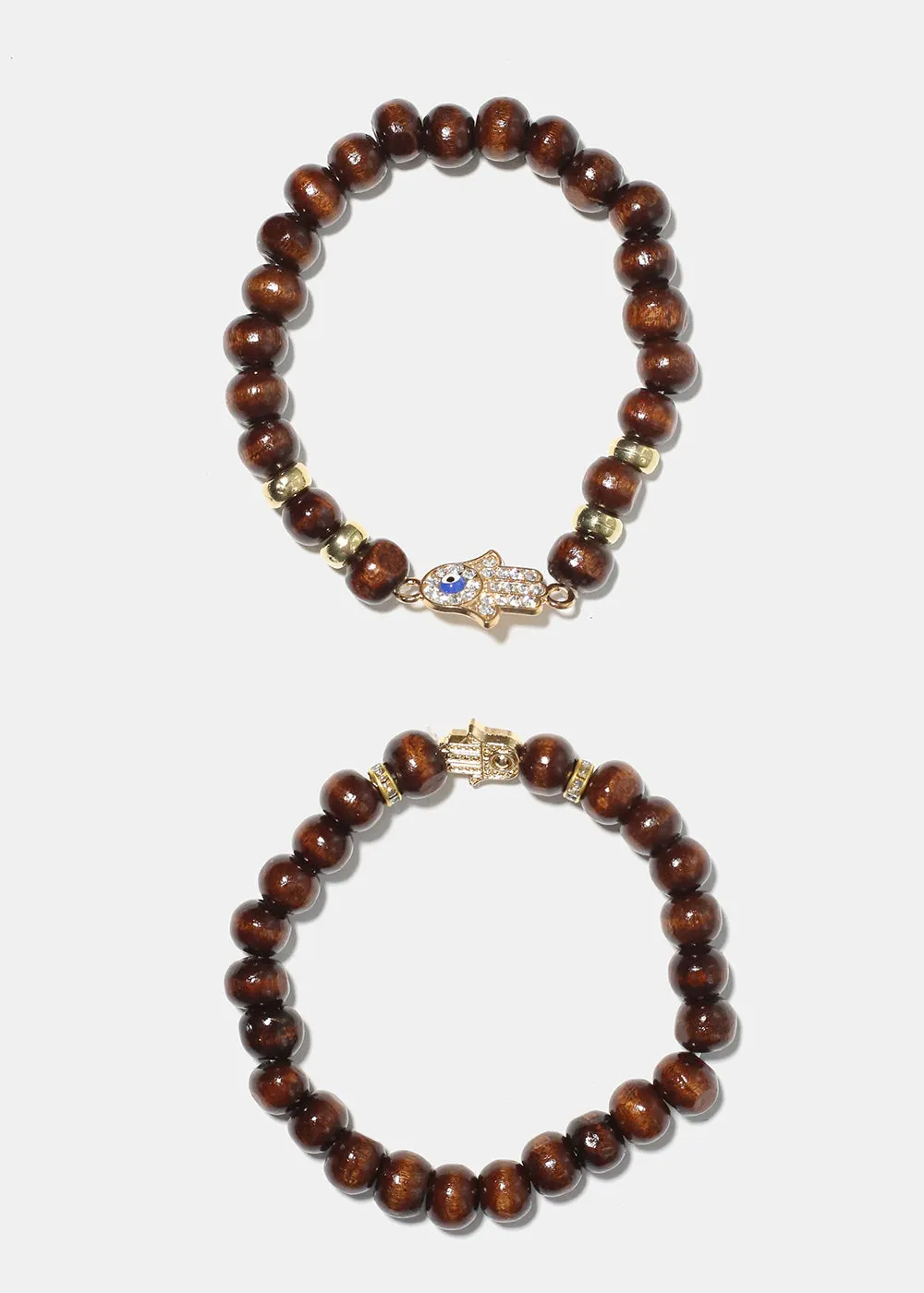 Hamsa Hand Wooden Bead Bracelet