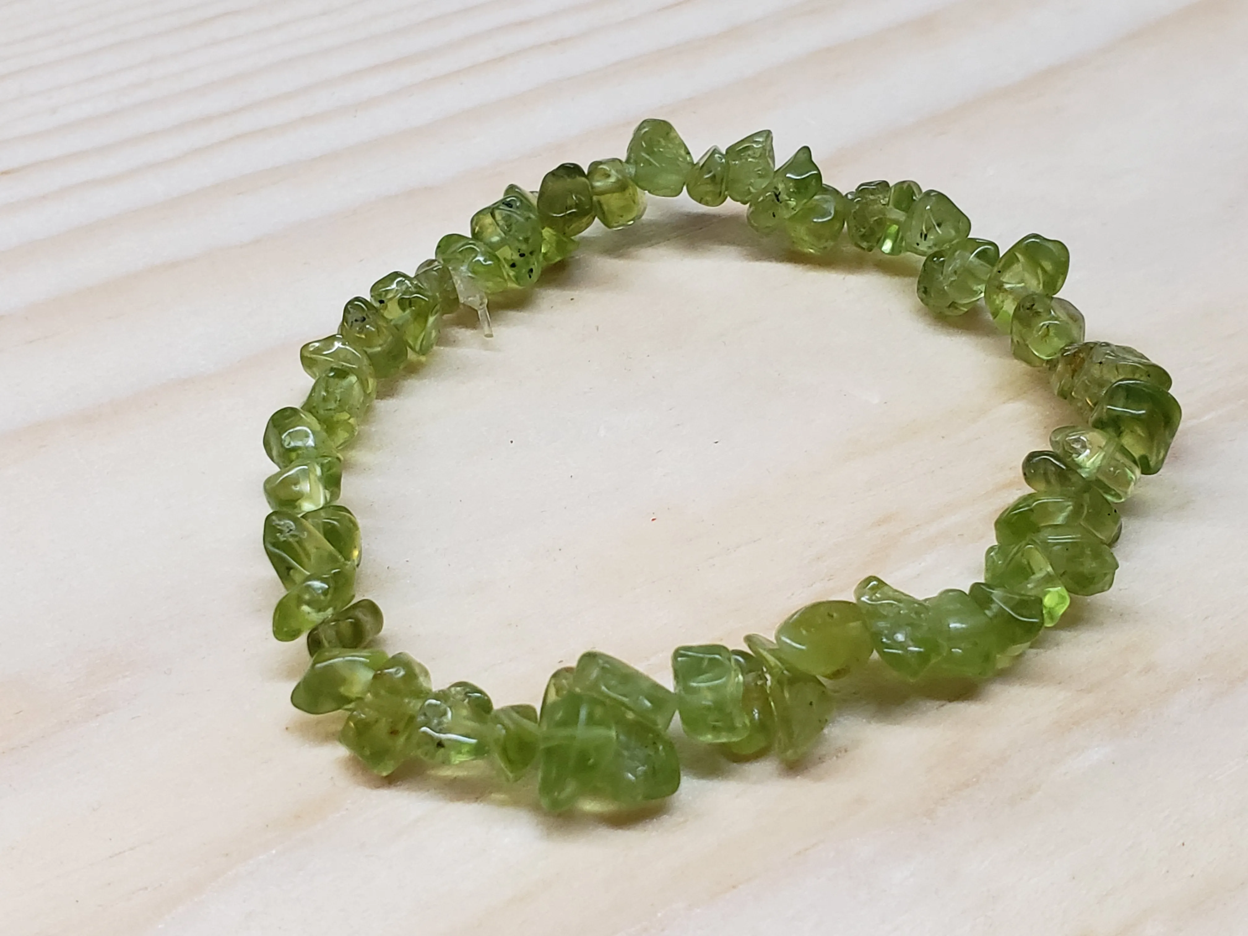 Hand Crafted Natural, Freeform Hebei Peridot Gemstone Stretch Bracelet. One size fits most