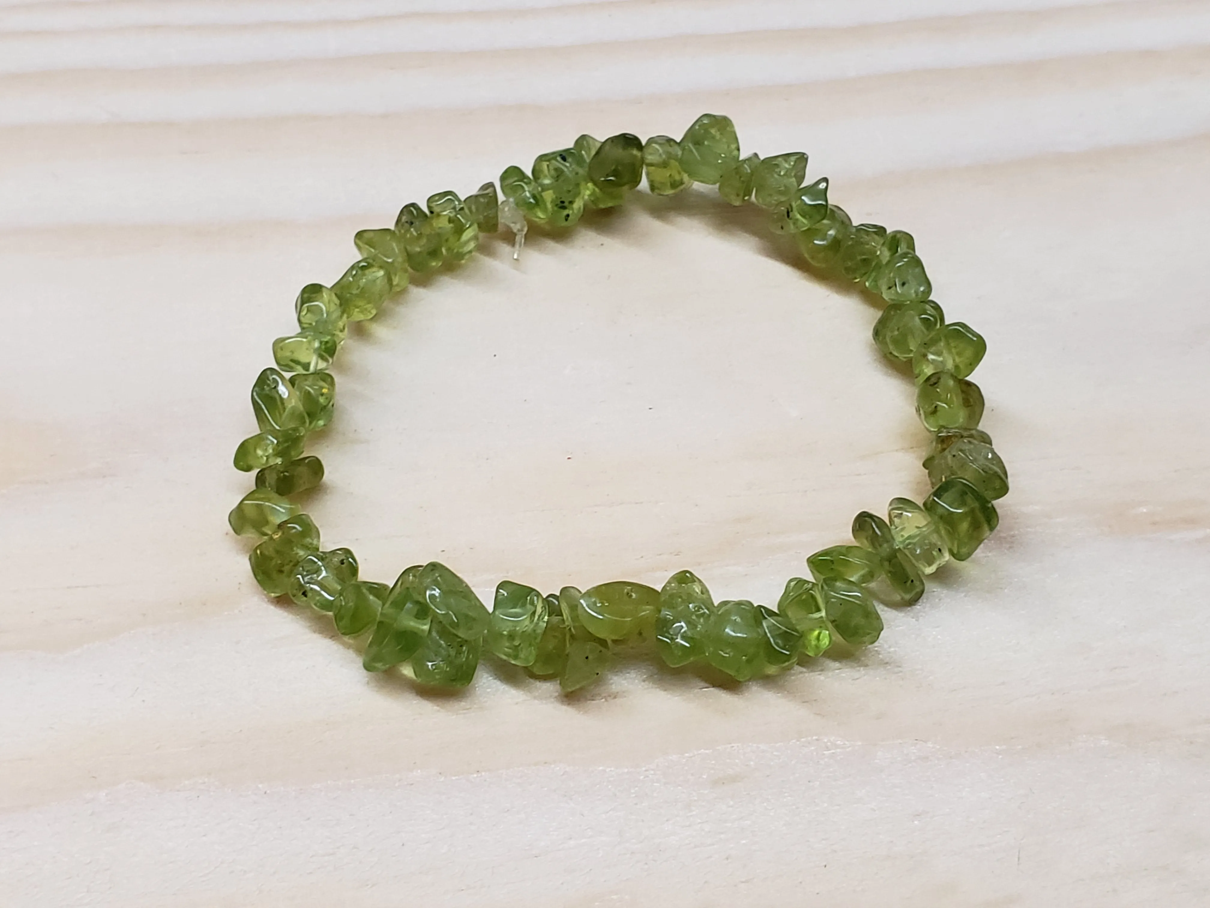 Hand Crafted Natural, Freeform Hebei Peridot Gemstone Stretch Bracelet. One size fits most