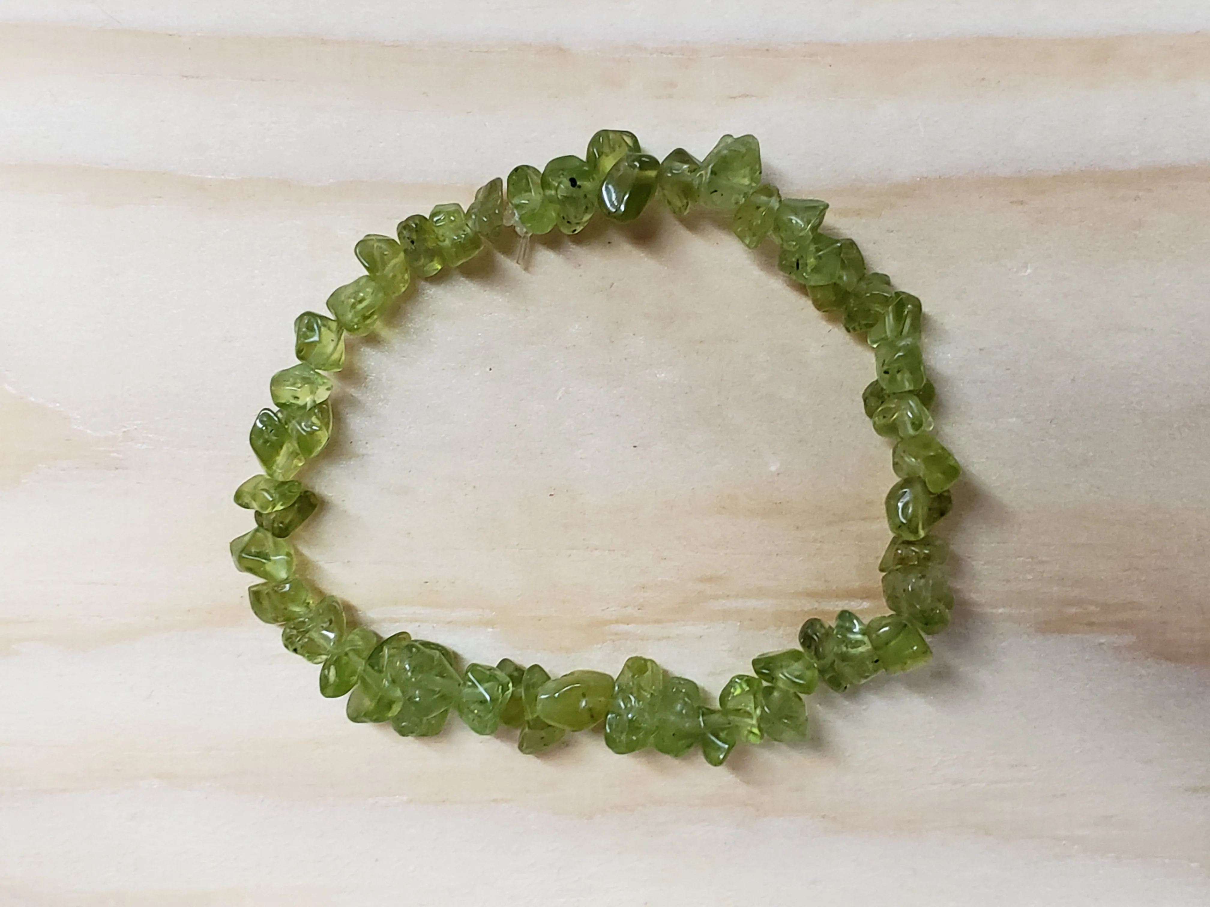 Hand Crafted Natural, Freeform Hebei Peridot Gemstone Stretch Bracelet. One size fits most