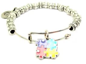 Hand Painted Autism Puzzle Pieces Metal Beaded Bracelet