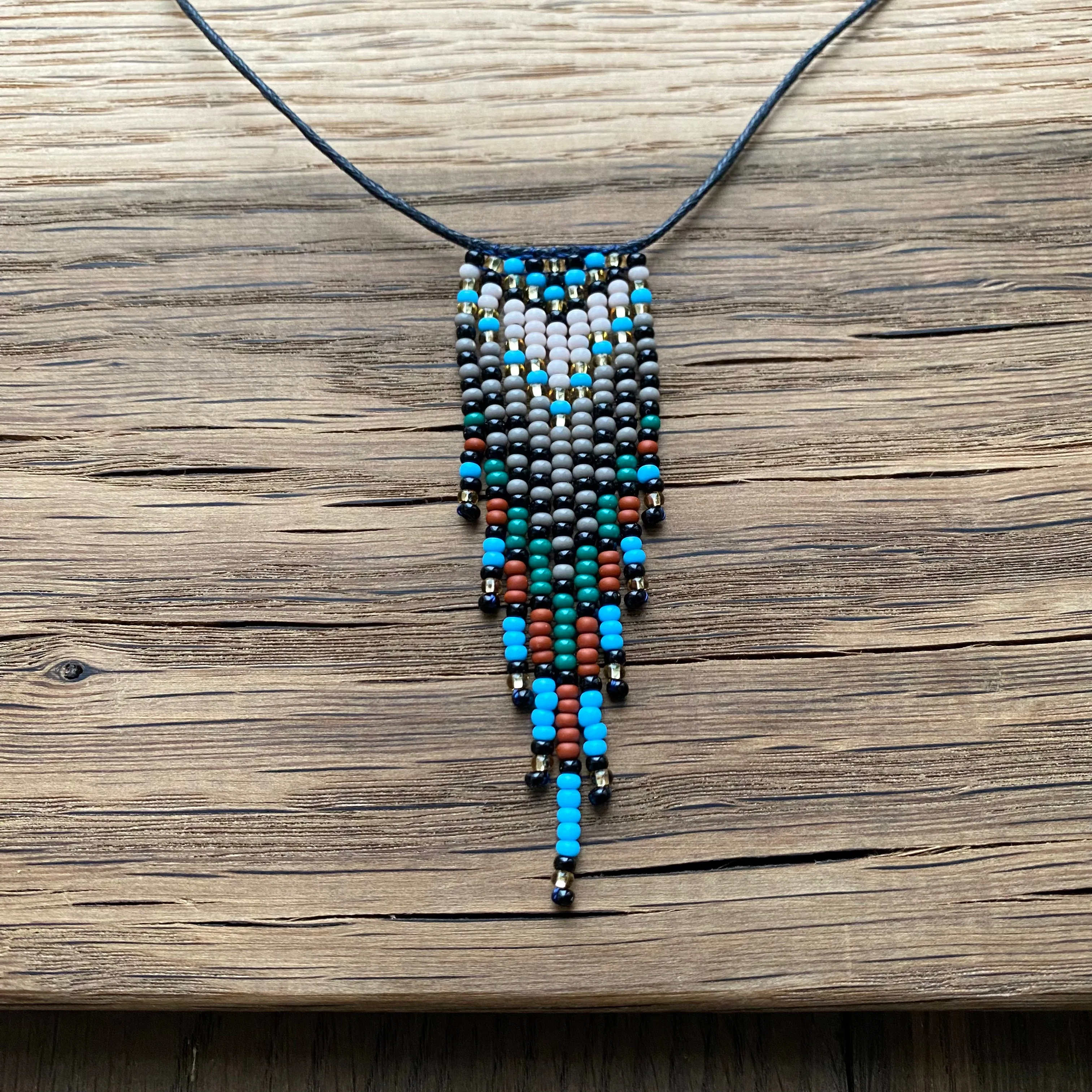 Handmade Adjustable Colorful Fringe Seed Bead Choker Necklace, Native inspired